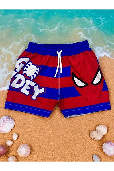 MİLAYS LİFE HOME COLLECTİON Boy's Character Printed Lace-Up Sea and Pool Shorts with Netting Inside