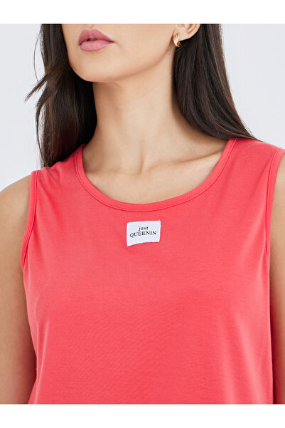 Styli Women Coral Patch Detail Tank and Striped Placket Detail Pyjama Set