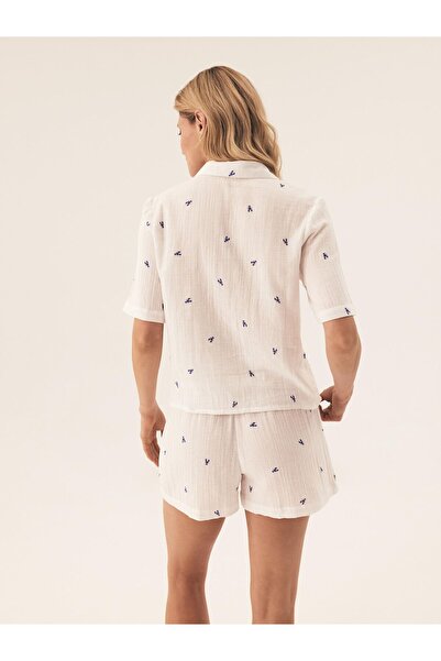 ESOTIQ Women's Pajama Set Two-Piece Button Down Shirt & Shorts 100% Muslin Lightweight | Riley