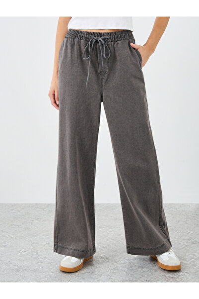 Styli Elasticated Waistband Wide Leg Jeans with Drawstring