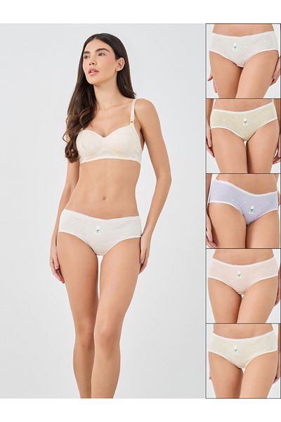Styli مجموعة من 5 قطع - سراويل داخلية كاملة مطبوعة مع حواف متباينة