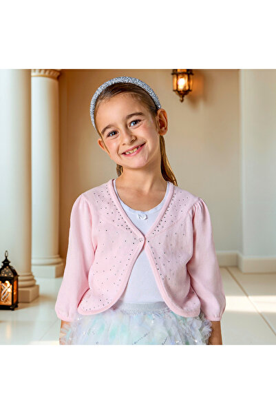 Juniors Embellished Cardigan with 3/4 Sleeves and Button Closure