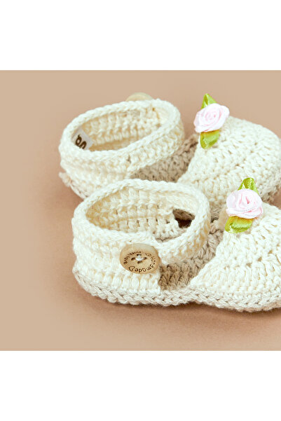 giggles Textured Booties with Floral Accent and Slip onClosure
