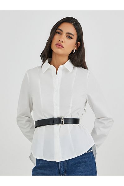 Styli Solid Long Sleeve Buttoned Shirt with Belt