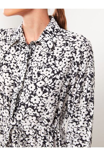 LC Waikiki Shirt Collar Floral Long Sleeve Women's Dress