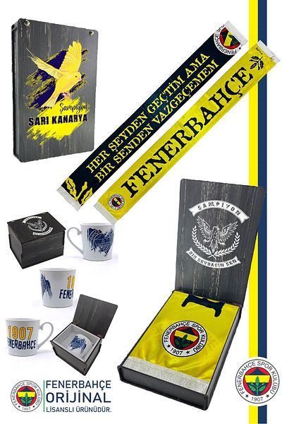 Fenerbahçe Original Licensed I Can'T Give up on You Shawl Scarf Ceramic Mug Set Canary Printed Box