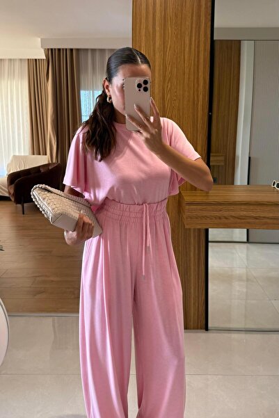 Gizem Ecemiş Jadon Pembe Panço Tshirt-Pantolon Spor Takım