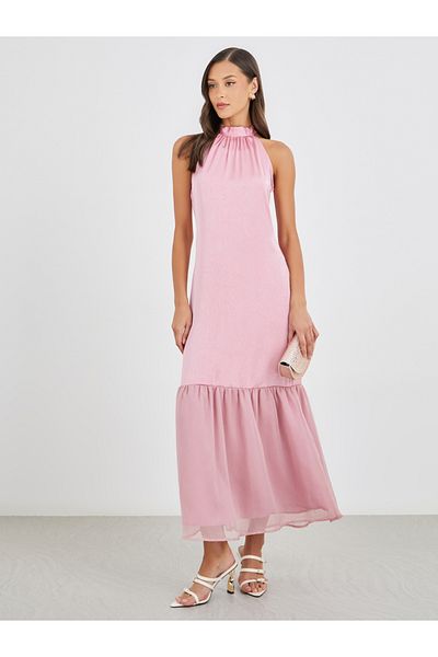 Styli Plain Halter Neck Sheath Maxi Dress