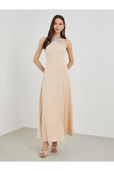 Styli Embellished Sleeveless A-Line Maxi Dress