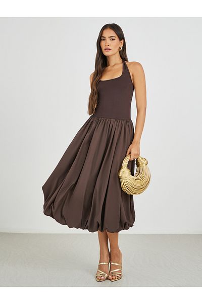 Styli Solid Sleeveless A-Line Midi Dress