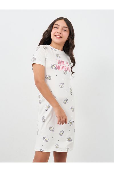 Styli Floral Print Round Neck Sleep Dress