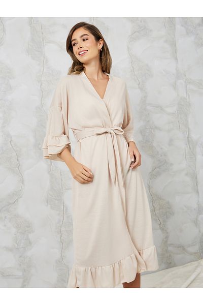 Styli Jersey Ruffle Sleeves and Hem Robe