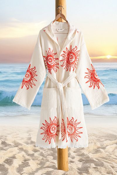VAROL Organic 100% Cotton Hooded Robe Beach Dress - Heliona V1 - L/Xl