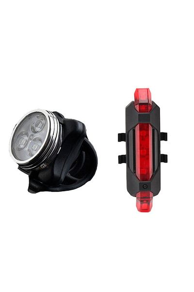 Carsons Set 2 bucati, Far 3 LED, stop 5 LED, reincarcabile USB, 4 moduri luminare, negre