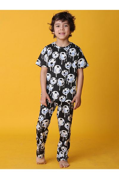 Anthrilo By Styli All-Over Football Print T-Shirt and Pyjama Set