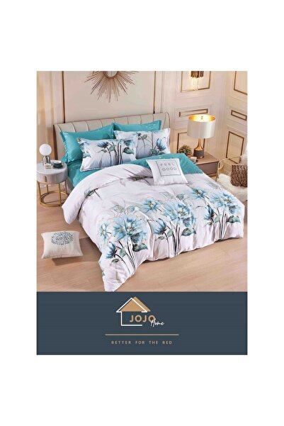 JOJO HOME Double bed linen set, turquoise floral, 6 pieces, for 2 people, 180x200cm, Superior