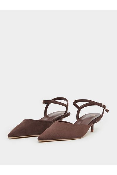 Styli Suede Look Pointed Toe Kitten Heel Shoes