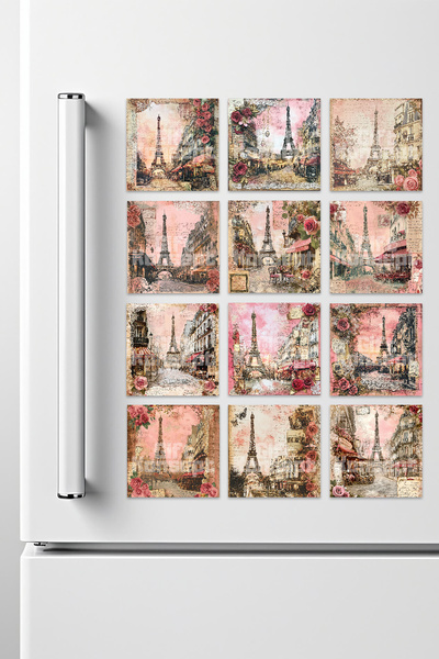 giftkonsept Romantik Paris Eyfel Kulesi Retro Baskılı Dekoratif Buzdolabı Süs...