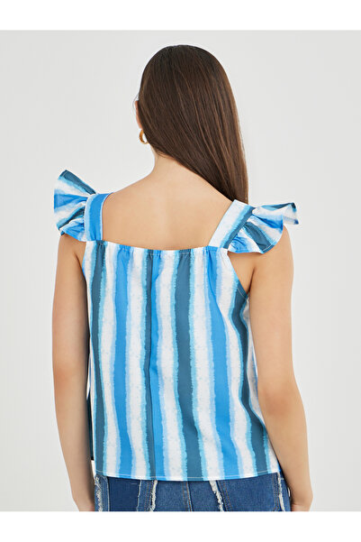 Styli Striped Ruffle Sleeveless Top