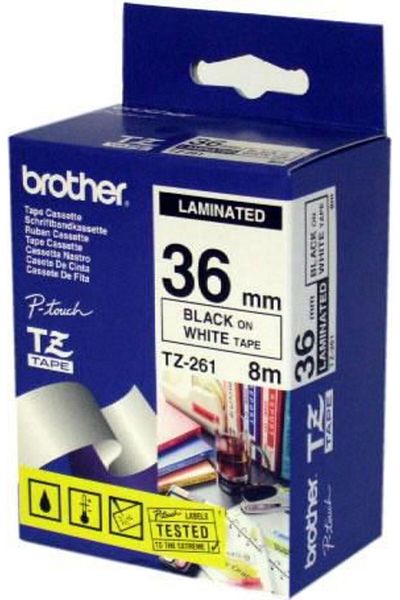 Brother Bandă adezivă P-Touch neagră pe alb, TZ-261