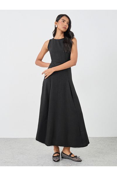 Styli Solid Sleeveless Round Neck A-Line Midi Dress