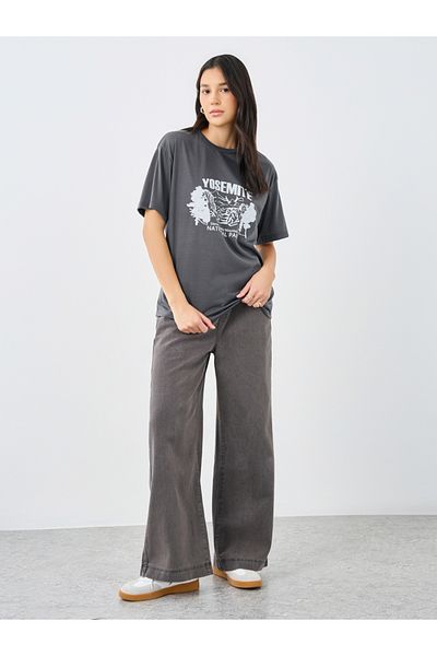 Styli Women Grey Yosemite Graphic Oversized T-Shirt