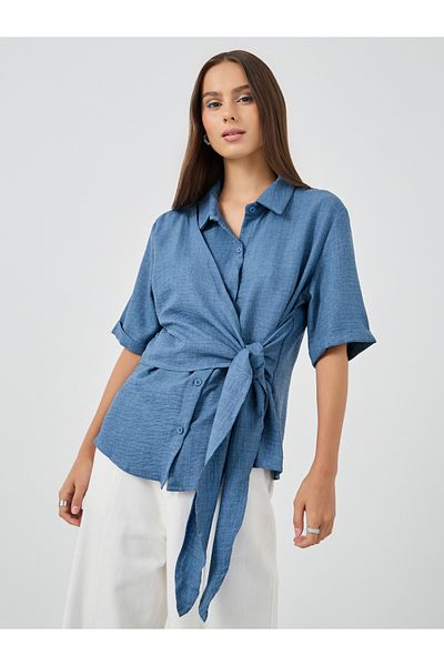 Styli Textured Short Sleeve Wrap Shirt