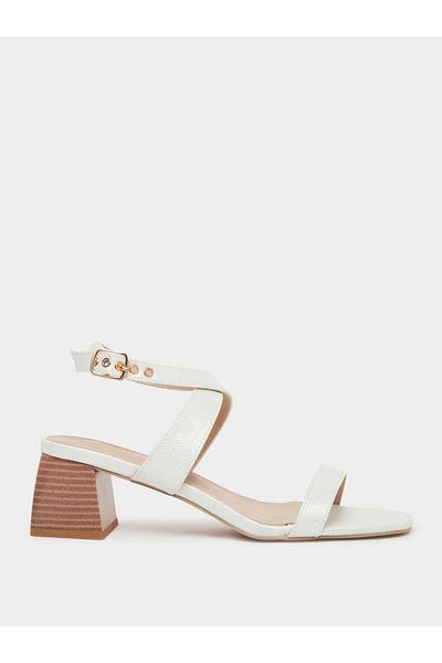 Styli Criss Cross Buckle Detail Block Heel Sandals