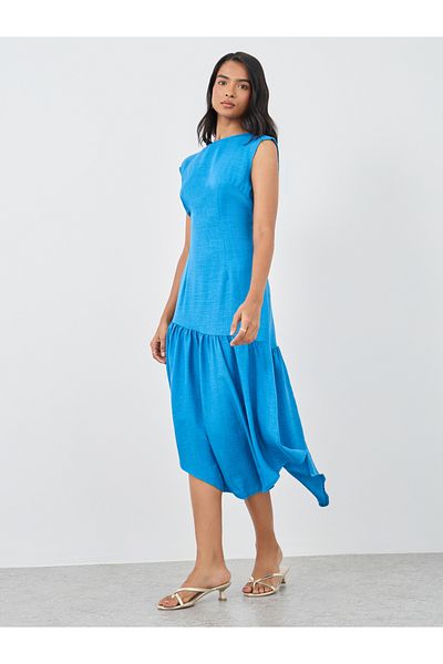 Styli Solid Sleeveless Asymmetric Hem Midi Dress
