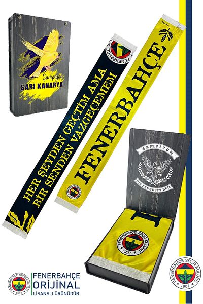 Fenerbahçe Original Licensed I Can'T Give up on You Shawl Scarf Canary Printed Wooden Box