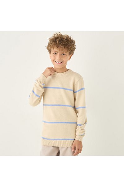 Juniors Striped Crew Neck Sweater with Long Sleeves