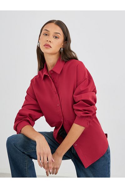 Styli Solid Long Sleeve Oversized Shirt