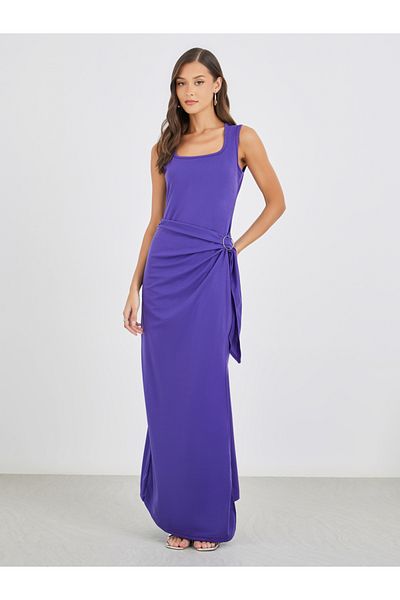 Styli Plain Strappy Sheath Maxi Dress with Buckle