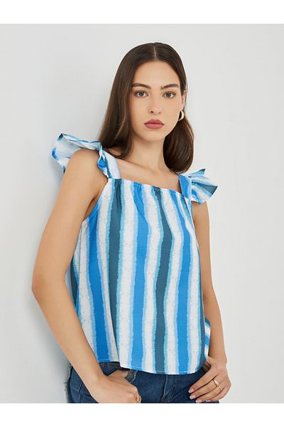 Styli Striped Ruffle Sleeveless Top