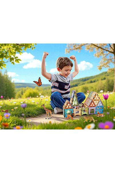 shop مكعبات بناء مغناطيسية من أرض الحيوانات، 77 قطعة كبيرة الحجم