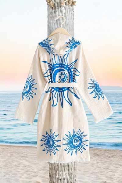 VAROL Organic 100% Cotton Hooded Sturdy Bathrobe Beach Dress - Heliona V2 - L/Xl