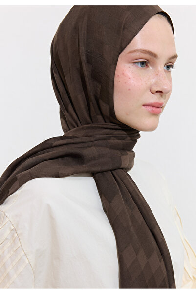 Freshscarfs Nori̇ Silk Jacquard Shal Dusty Brown