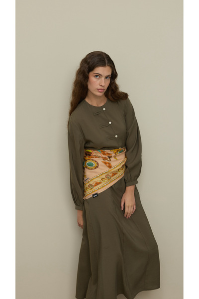 Fahhar Brit Detailed Modal Dress Khaki