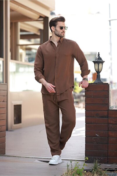 Madmext Brown Shirt Pants Men's Double Suit E7322