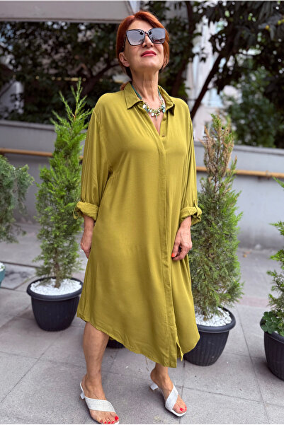 DenizEge Πουκάμισο βισκόζης Φόρεμα Fat Green