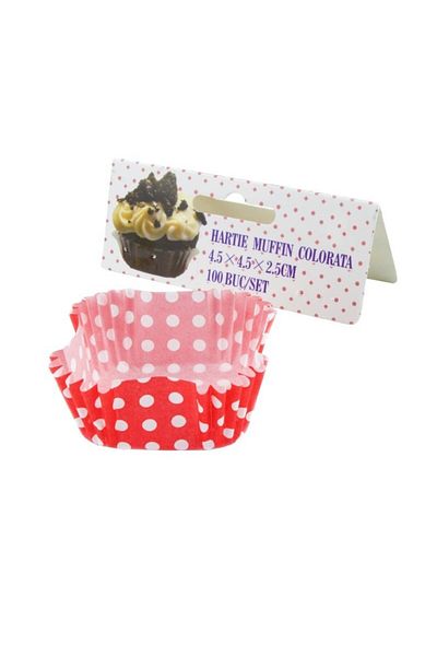 gogiva Muffin paper set, Square, Red with polka dots, 4.5x4.5x2.5 cm, 100 pcs