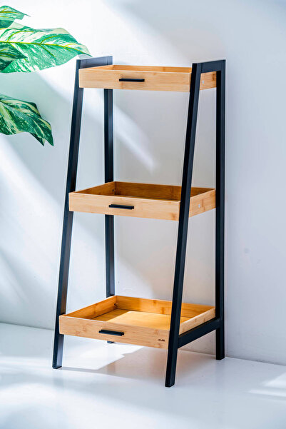 ACAR Vika Üç Katlı Ayaklı Bambu Raf