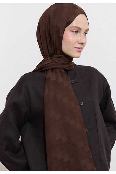 Freshscarfs Nori Silky Jacquard Shawl Chocolate Brown