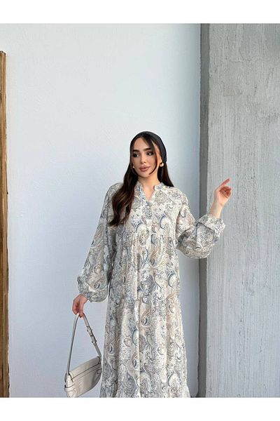 JESSE STORY Women's Hijab Dress Modal Fabric Ethnic Patterned Dress