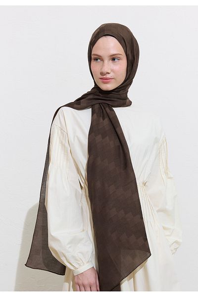 Freshscarfs Nori̇ Silk Jacquard Shal Dusty Brown
