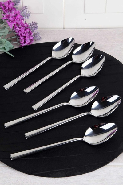NERGIZ 12 Dessert Spoons Straight Bar Model (Stainless Steel) Dessert Spoons