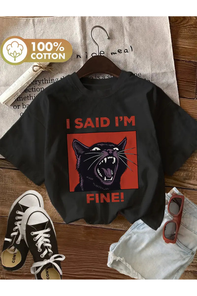 pandy Μπλουζάκι με κοντό μανίκι με στάμπα γάτας Unisex