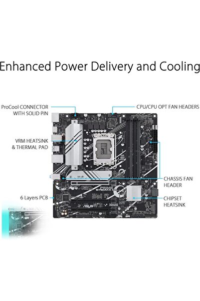 ASUS اللوحة الأم PRIME B760M-A D4 Intel® Motherboard B760 (LGA 1700) mATX، PCIe 4.0، فتحات M.2 مزدوجة، Realtek 2.