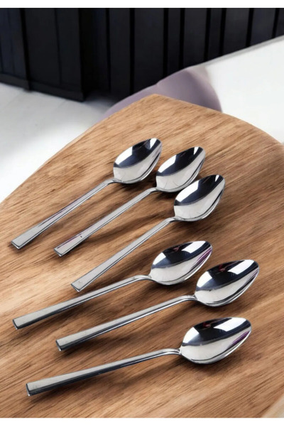 NERGIZ 12 Dessert Spoons Straight Bar Model (Stainless Steel) Dessert Spoons