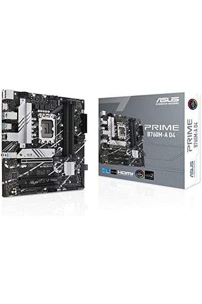ASUS اللوحة الأم PRIME B760M-A D4 Intel® Motherboard B760 (LGA 1700) mATX، PCIe 4.0، فتحات M.2 مزدوجة، Realtek 2.